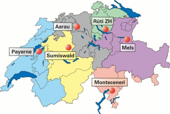 Carte suisse des centres régionaux de recrutement